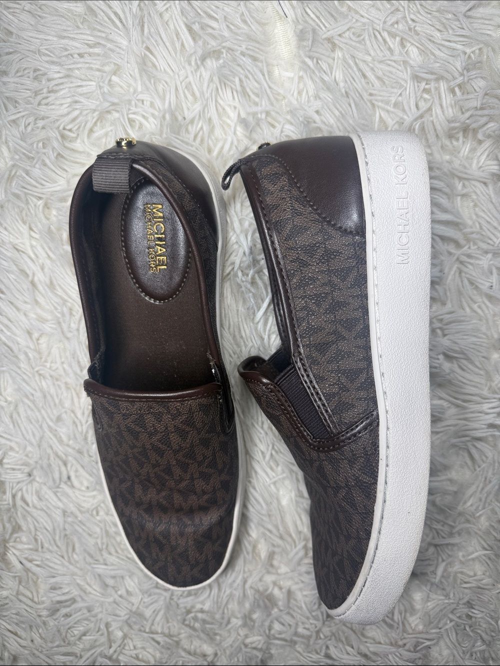 Michael Kors Dark Brown MK Monogram Slip-On Sneakers